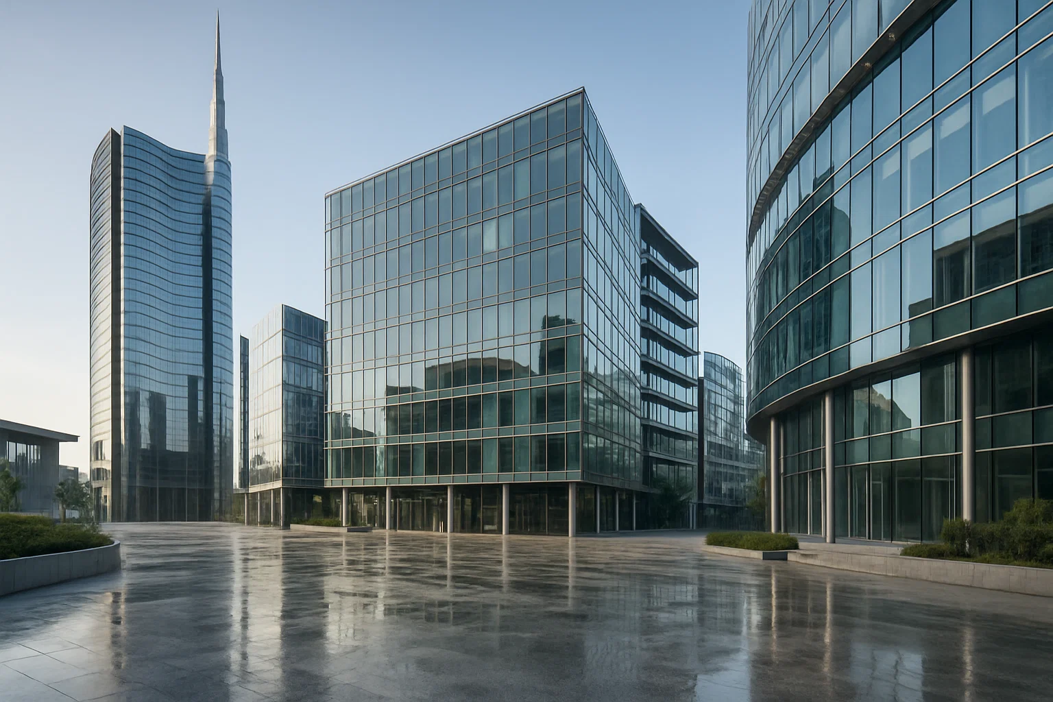 Skyline direzionale di Porta Nuova a Milano con torri per uffici moderne