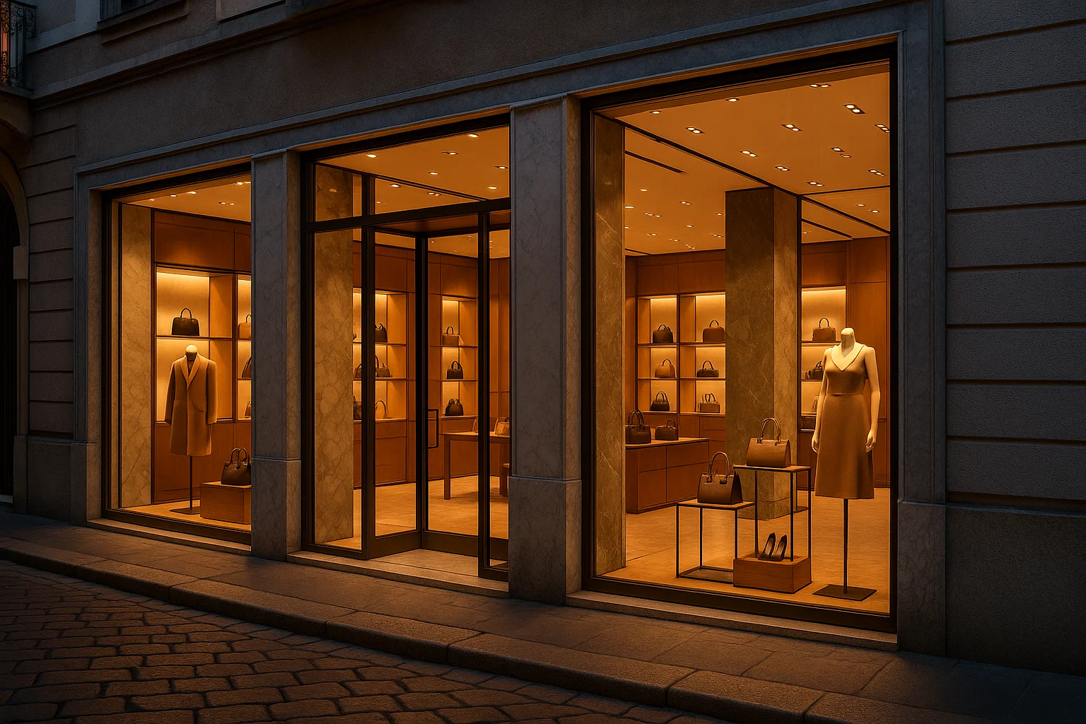 Boutique di lusso nel distretto della moda a Milano