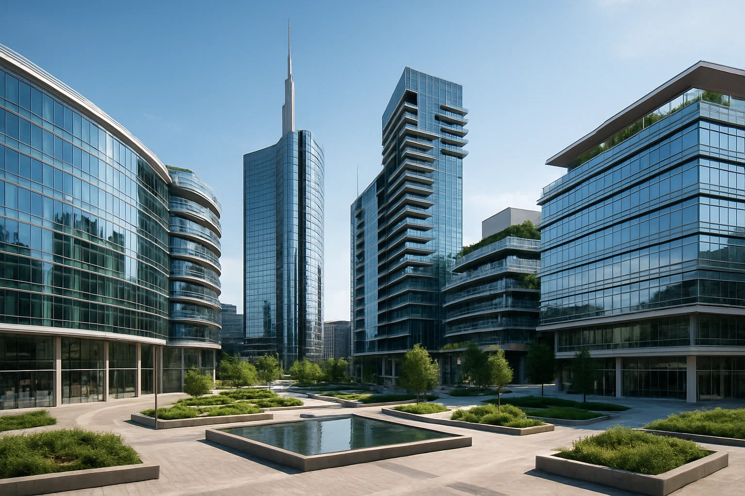 Grattacieli moderni nel distretto Porta Nuova a Milano